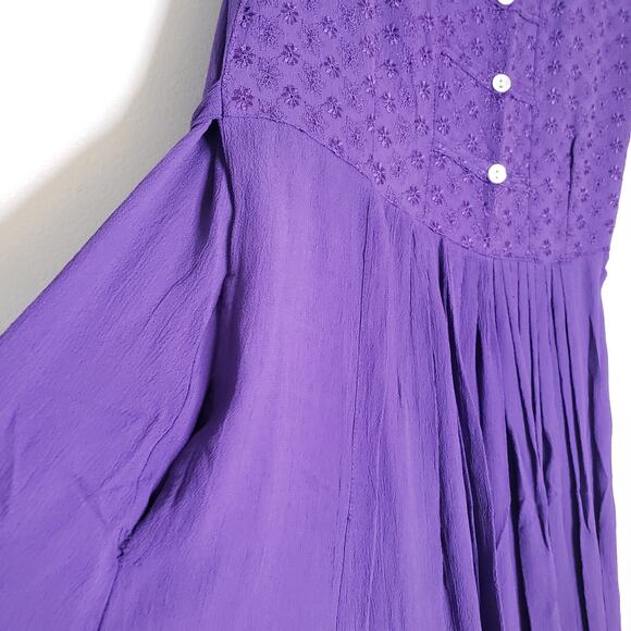 Vintage Purple Rayon Short Sleeve Maxi Dress Flowy Cottage Core Size 8P - Picture 8 of 10